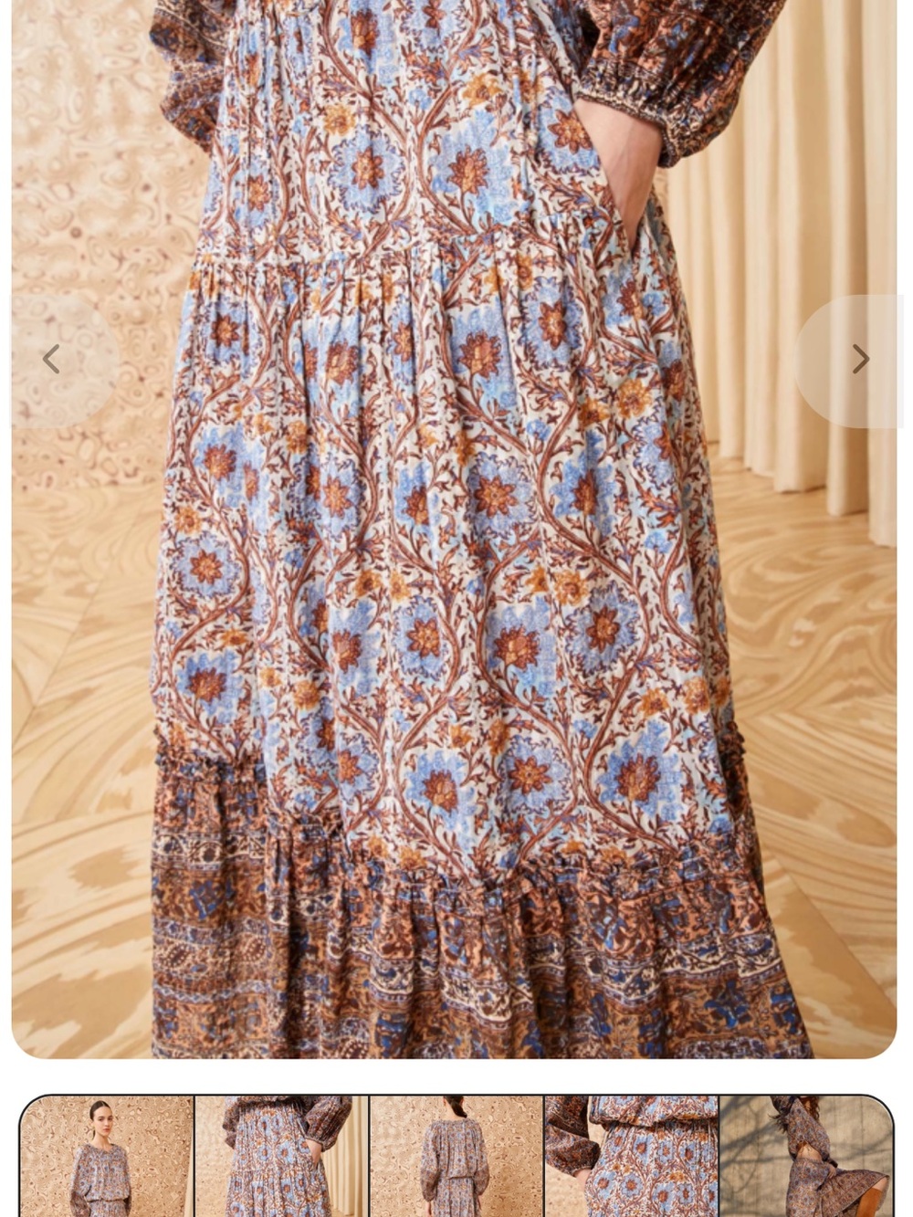 Ulla Johnson Caspia Floral Tiered Maxi Skirt - Blue & Brown